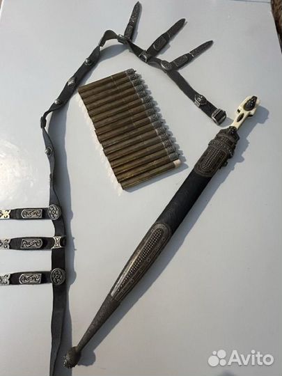 Серебряный черкесский пояс, газыри, ножны