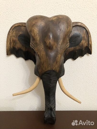 Голова слона, панно на стену слон, статуя, дерево