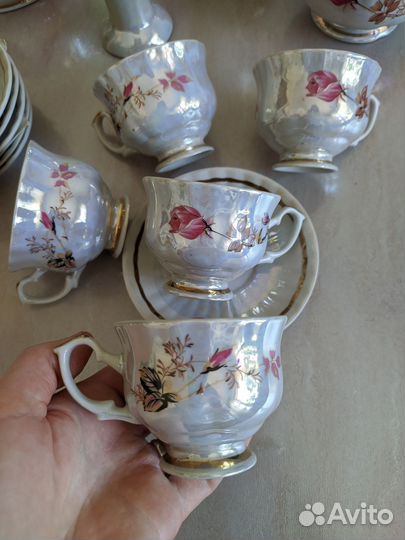 Кофейный сервиз с розой на 6 персон фарфор новый