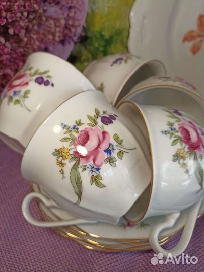 Чайный сервиз мейсенский букет 6 персон разделяю