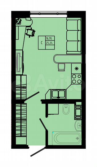 Квартира-студия, 25,2 м², 1/8 эт.