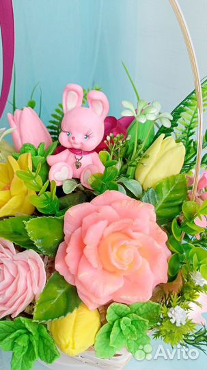 Мыльный букет в корзине ручной работы