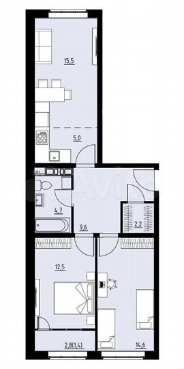 3-к. квартира, 65,5 м², 3/4 эт.