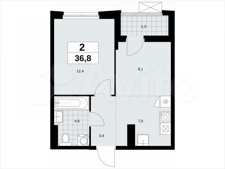 2-к. квартира, 36,8 м², 22/23 эт.