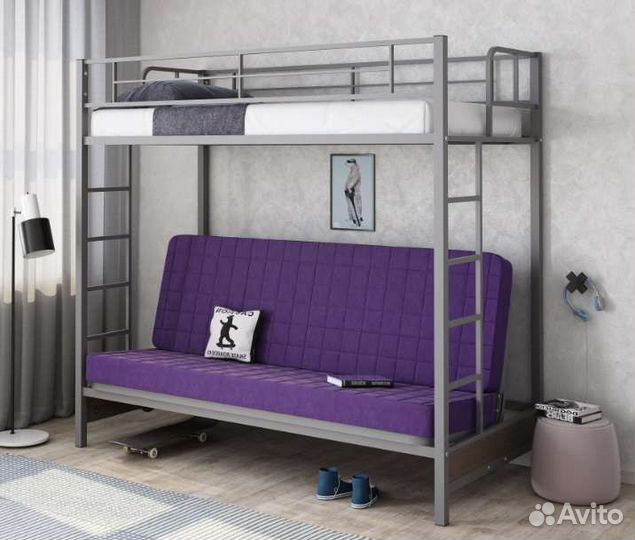Металлическая кровать с диваном 120 см