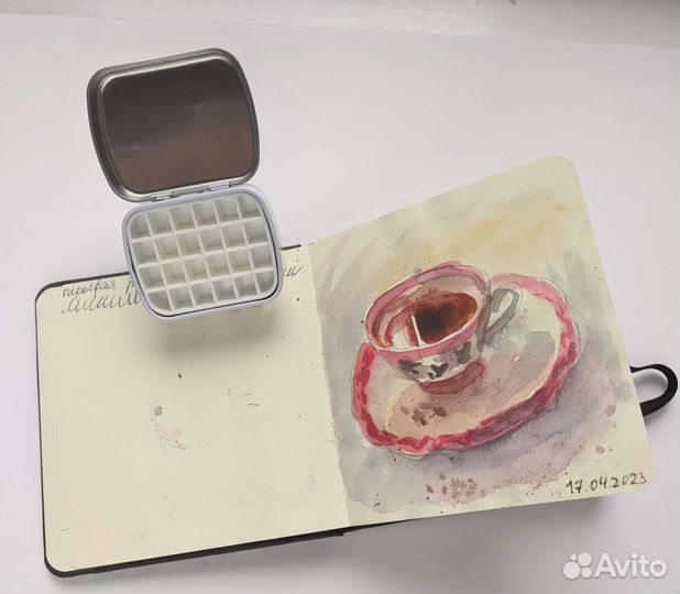 Палитра пенал для акварели, мини, для пленера