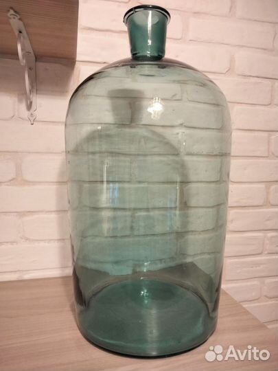 Бутыль старинная стеклянная бирюзовое стекло 20л