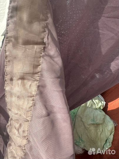 Тюль сиренево-серая целая длинная