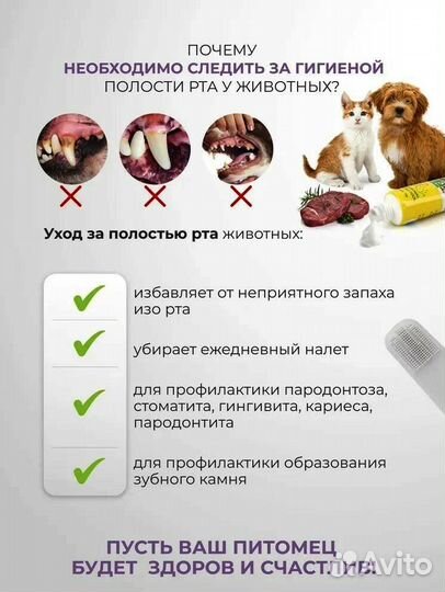 Зубная паста и щетки для Собак и Кошек Набор 3+1