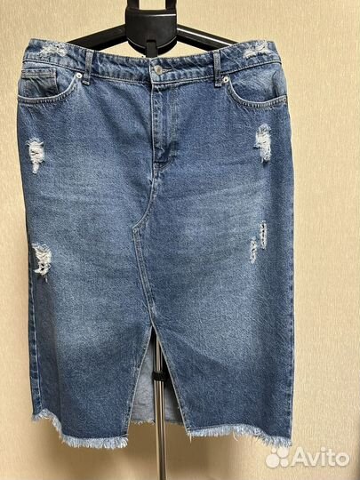 Джинсовая юбка миди с разрезом 58 размер