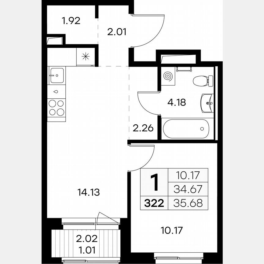 1-к. квартира, 35,7 м², 4/9 эт.