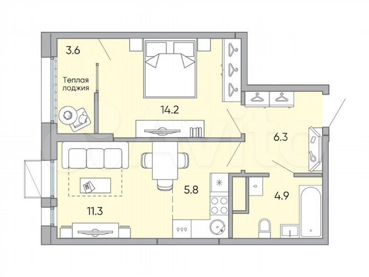2-к. квартира, 46,1 м², 5/18 эт.