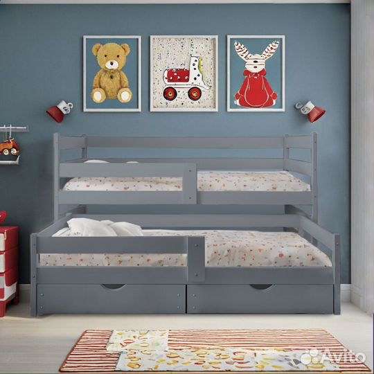 Кровать для 2их детей из березы