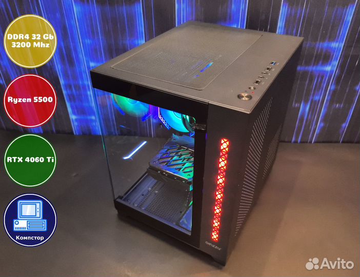 Мощный пк 2024 AMD5500-RTX4060Ti-32DDR4-MUS491-A520