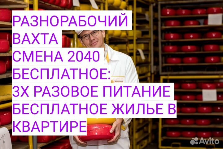 Разнорабочий Упаковщик сыра Вахта Пречистое