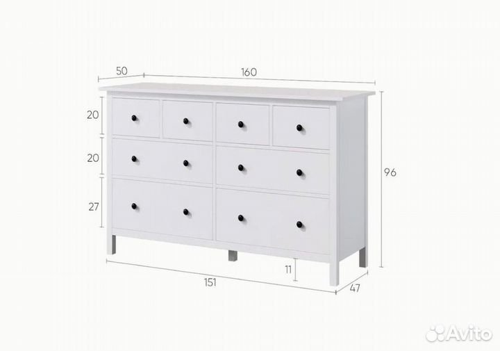 Комод хемнэс (hemnes) 8 ящиков белый