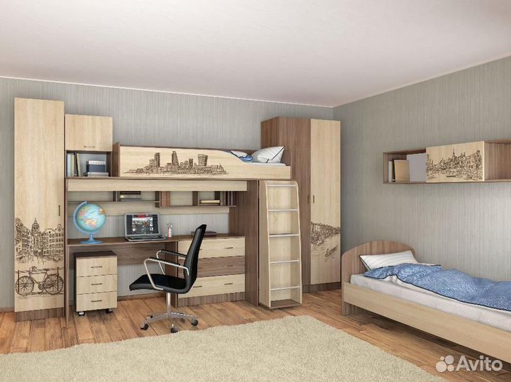 Кровать-чердак Орион Ясень/Дуб Сонома 80x190