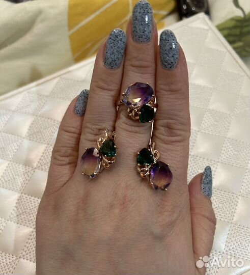Комплект серьги и кольцо17 мед сплав под 585