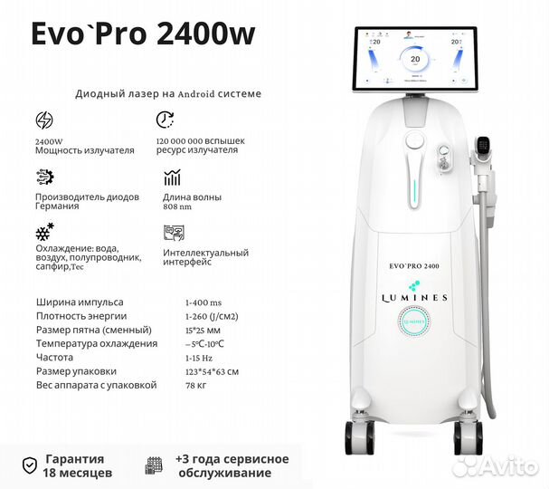 Диодный лазер для эпиляции люминес Evo-Pro 2400W