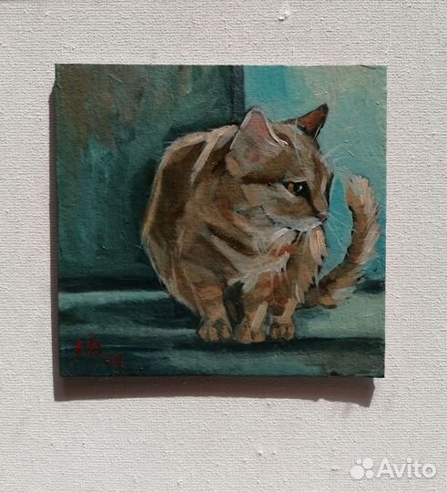 Картина маслом этюд с рыжим котом