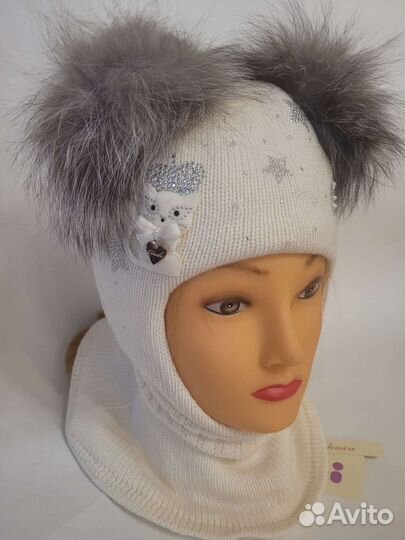 Шлем для девочки зимний шерстяной Чоби 44-46 6-24м