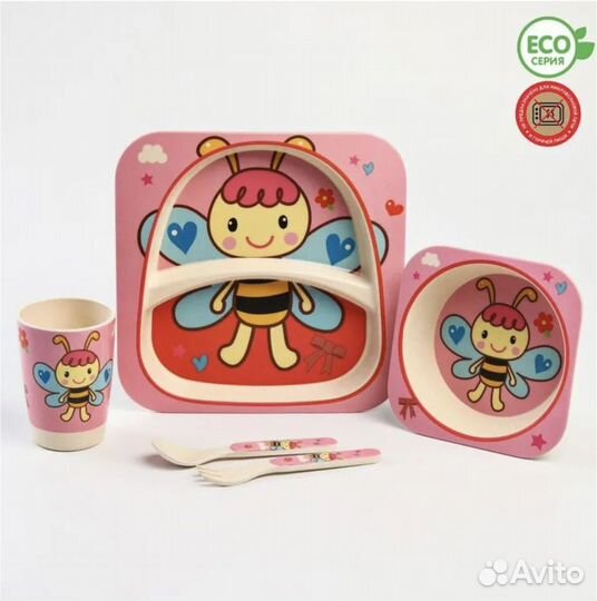 Подарочный набор детской посуды из бамбука