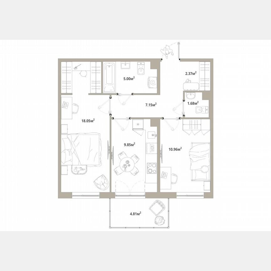 2-к. квартира, 56,5 м², 2/12 эт.