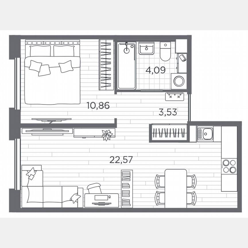 1-к. квартира, 41,1 м², 1/5 эт.
