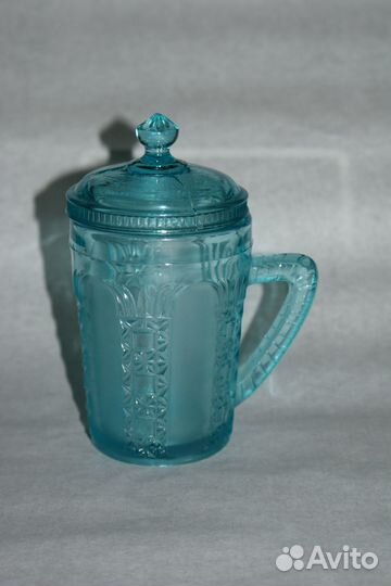 Кружка с крышкой цветное стекло СССР 1950е гг