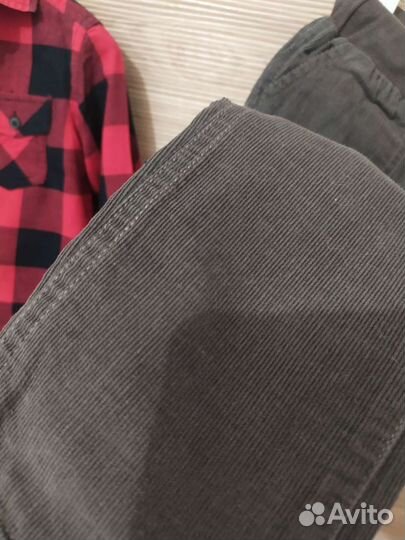 Рубашка в клетку 98 р-р, брюки вельветовые 92 р-р