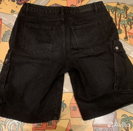 Темные джинсовые карго шорты мужские