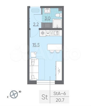 Квартира-студия, 20,7 м², 13/23 эт.