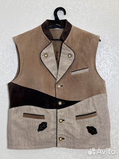 Баварский жилет, замша/лен, ог.114, винтаж