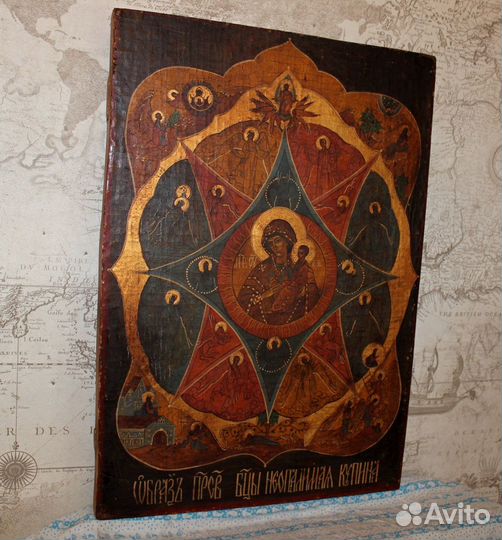 Старинная икона Неопалимая Купина 49*35 золото