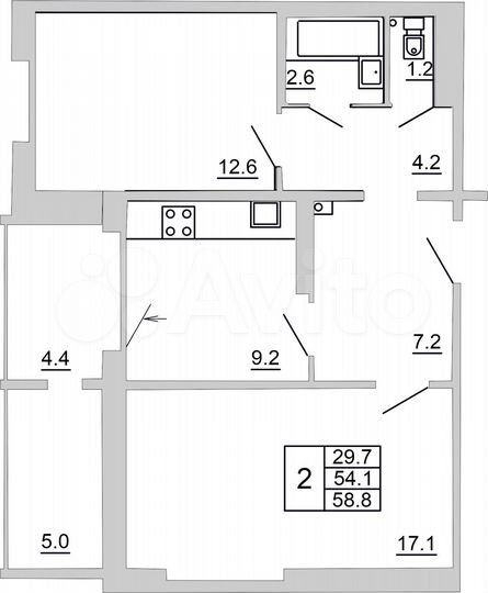 2-к. квартира, 58,8 м², 3/10 эт.