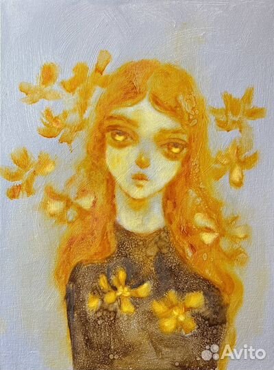 Картина маслом девушка глаза сияние солнце