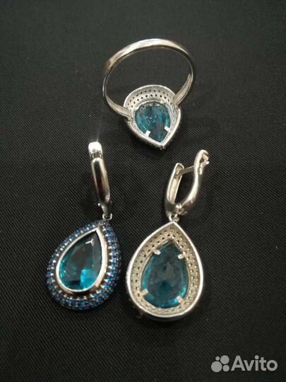 Комплект серьги и кольцо серебро 925 пробы