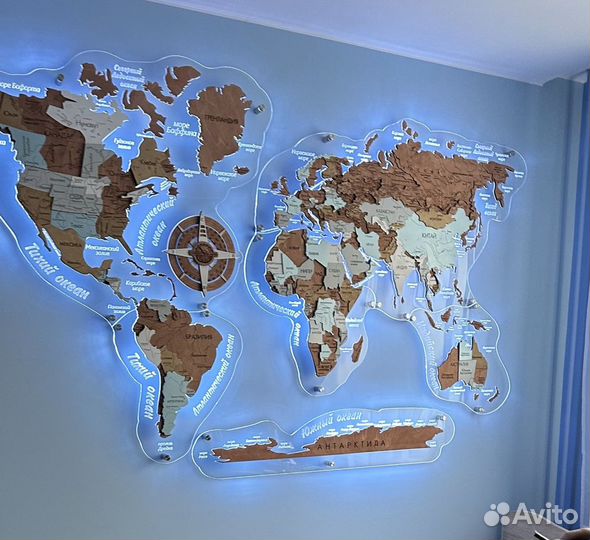 Карта мира с подсветкой 3d