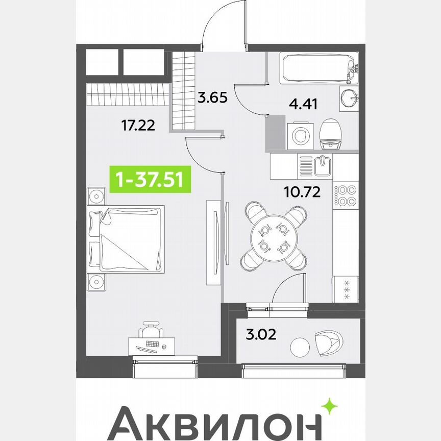 1-к. квартира, 37,5 м², 4/12 эт.