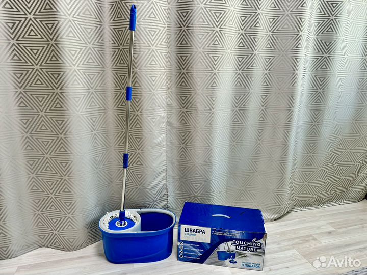 Швабра с ведром и отжимом центрифугой круглая