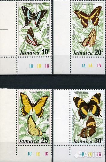 Марки Бабочки. Ямайка 1975 г