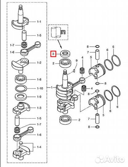 Сальник коленвала Tohatsu 8-9,8 MFS2.5-6 (101-0012