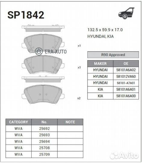 Sangsin brake SP1842 Колодки торм.пер