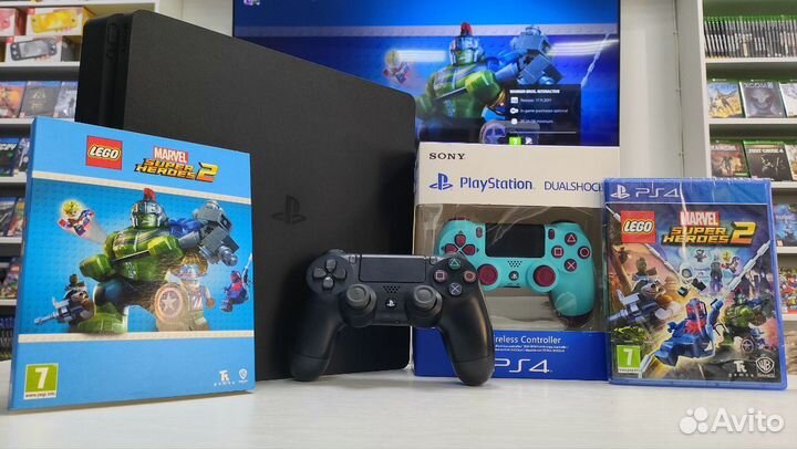 Sony PS4 Slim + 99 игр + 2 геймпада