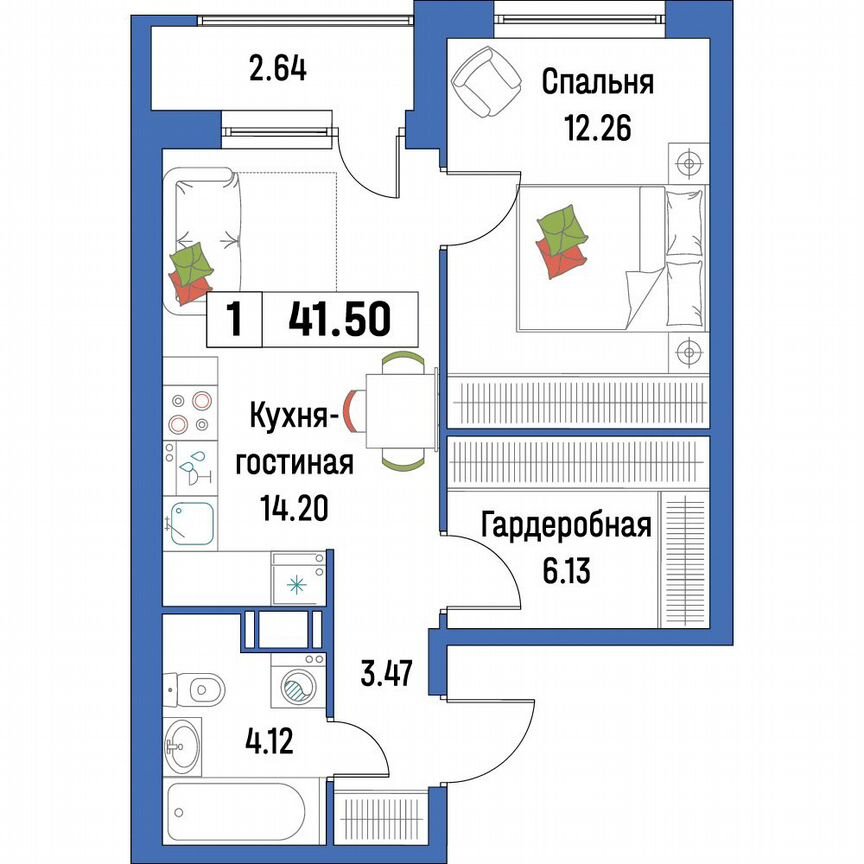 1-к. квартира, 41,5 м², 4/16 эт.
