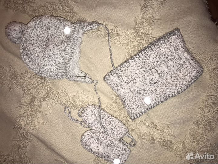 Шапка снуд и варежки для новорожденного