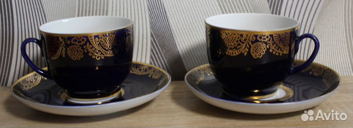 Чайная пара Золотой фриз лфз Кобальт