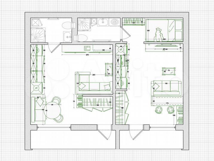 2-к. апартаменты, 44,9 м², 1/3 эт.