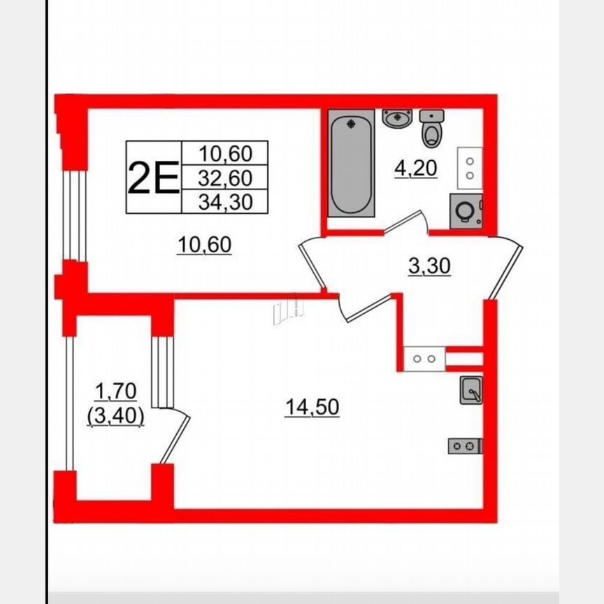 2-к. квартира, 34,3 м², 7/13 эт.