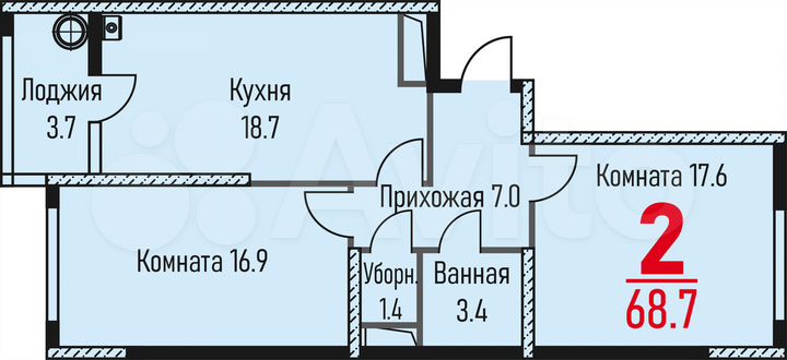2-к. квартира, 68,7 м², 14/21 эт.